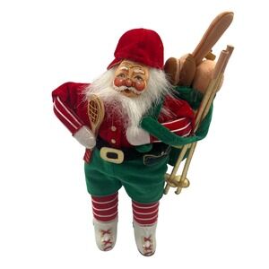 Annalee Sports Skiing Santa Claus Christmas Free Standing Decor Plush 1970's
